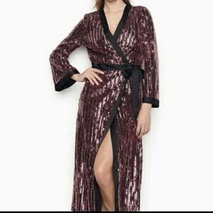 Victoria Secret VS‎ Long Sequin Wrap Dress XS/S Feminine Sheer Coquette Romantic
